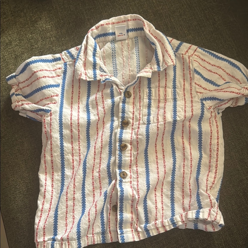 Old Navy Blue and Red Button Down Shirt Casual Striped Top